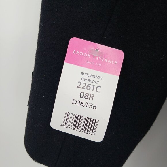 Brook Taverner Wool Cashmere Overcoat Black BURLINGTON Made In Italy Size 8 - Picture 8 of 14